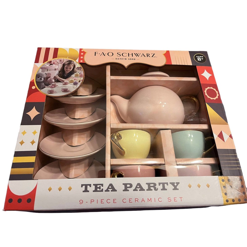 NEW FAO Schwarz 9 Piece Ceramic Tea Party Set Children’s Adorable